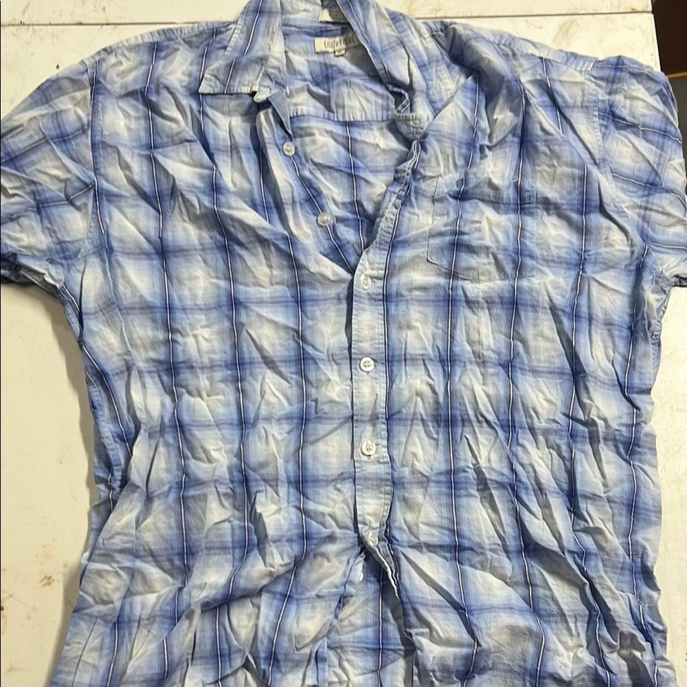 Blue and White Plaid Button Down Shirt